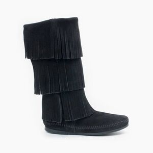 Minnetonka Black Calf Fringe Boots